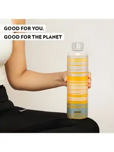 BOROSIL Artisan Series Glance Transparent & Blue 2 Pieces Glass Printed Water Bottle 1l