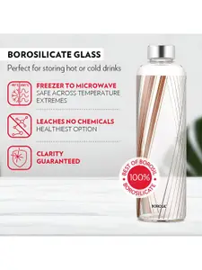 BOROSIL Artisan Transparent & Silver-Toned 3 Pieces Glass Printed Water Bottle 1l