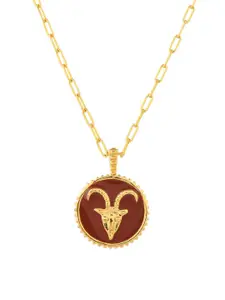 Voylla Gold-Plated Zodiac Capricorn And Evil Eye Reversible Pendant with Chain