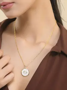 Voylla Gold-Plated Zodiac Aquarius And Evil Eye Reversible Pendant with Chain