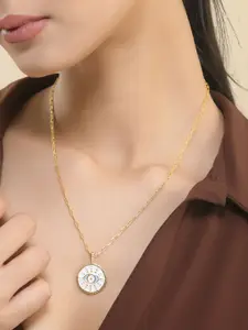 Voylla Gold-Plated Zodiac Aries And Evil Eye Reversible Pendant with Chain