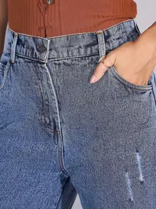 SASSAFRAS Women Wide Leg Fit Low Distress Stretchable Jeans