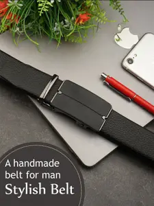 WINSOME DEAL Men Slider Buckle Closure Textured Formal Belt