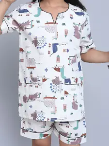 BAESD Girls V-Neck Printed Night suit