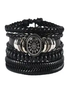 UNIVERSITY TRENDZ Men Oxidised Silver Wheel Leather Wraparound Bracelet