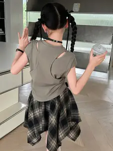 INCLUD Girls T-shirt with Handkerchiefs Plaid Skirt