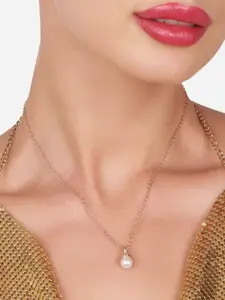 Zaveri Pearls Set Of 2 Rose Gold-Plated Cubic Zirconia-Studded Pendant With Chain