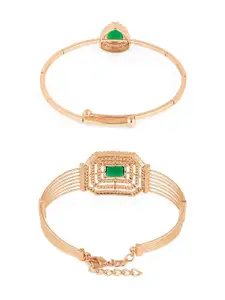 Zaveri Pearls Set Of 2 Rose Gold-Plated Dazzling Cubic Zirconia Kada Bracelets