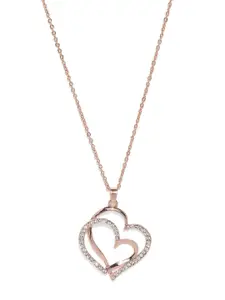 DressBerry Gold Toned Cubic Zirconia Heart Shaped Pendant with Chain