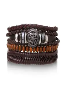 UNIVERSITY TRENDZ Men Silver-Plated Leather Multistring Wraparound Bracelet