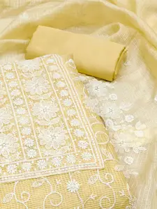 Peachmode Floral Embroidered Thread Work Unstitched Dress Material