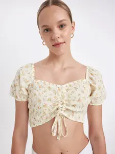 DeFacto Print Sweetheart Neck Puff Sleeve Top