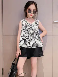 INCLUD Girls Tropical Printed  V-Neck Top With Short