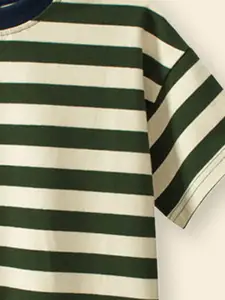 INCLUD Girls Striped Round Neck Cotton T-Shirt