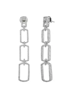 Voylla Rhodium-Plated Sparkling Elegance Shimmering Chic American Diamond Drop Earrings