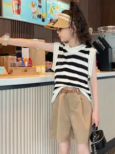 INCLUD Girls Striped Sleeveless Knitted Top With Shorts