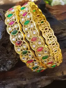 GRIIHAM Set Of 6 Gold-Plated American Diamond-Studded Bangles