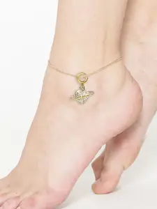 fabula Gold Plated Artificial Stones Heart Shape Charm Single  Anklet