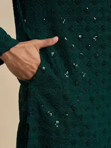 Anouk Geometric Embroidered Mandarin Collar Sequins Straight Kurta