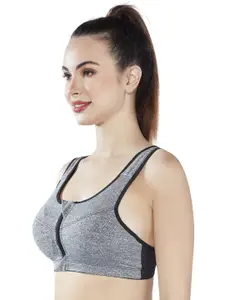 PLUMBURY Full Coverage Lightly Padded Front Zip Adjustable Strap Workout Sports Bra