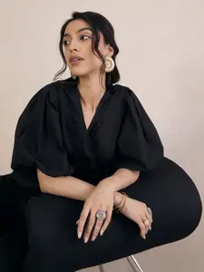 FEMMELLA Women Cotton Puff Sleeves Wrap Top