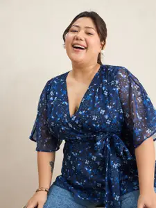 FEMMELLA Women Floral Printed Flutter Sleeve Top