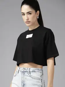 The Roadster Lifestyle Co. Pure Cotton Applique Boxy Crop T-shirt