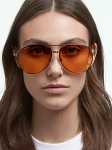 SWAROVSKI Women Aviator Sunglasses UV Protected Lens 5625294-Brown