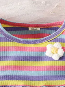 INCLUD Girls Striped Round Neck Top With Trousers