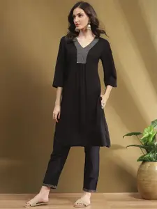 Biba V-Neck Pleated Straight Kurta