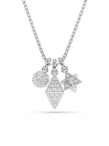 SWAROVSKI Rhodium Plated Sphere & Cube Round Cut Dextera Crystals Pendant With Chain