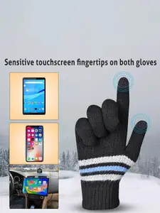LOOM LEGACY Men Striped Acrylic Touchscreen Gloves