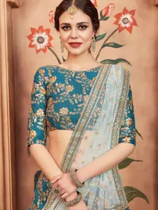 ODETTE Floral Embroidered Thread Work Semi-Stitched Lehenga & Blouse With Dupatta