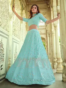 ODETTE Embellished Sequinned Georgette Semi-Stitched Lehenga & Blouse With Dupatta
