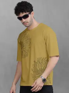 BULLMER Men Floral Printed Round Neck Cotton Oversized T-shirt