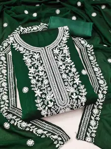 Maroosh Floral Embroidered Thread Work Organza Unstitched Dress Material