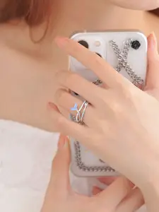 MYKI Silver-Plated Cubic Zirconia Studded Finger Ring