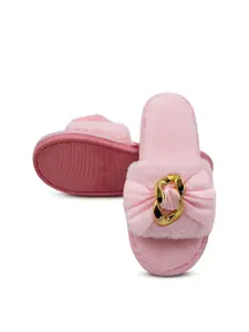 JENNA Women Pink Flip Flops Fur Winter Room Slippers
