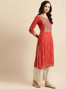 Anouk Ethnic Motifs Embroidered Mirror Work Liva Straight Kurta