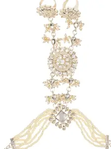 I Jewels Gold-Plated Kundan Studded & Pearl Beaded Ring Bracelet