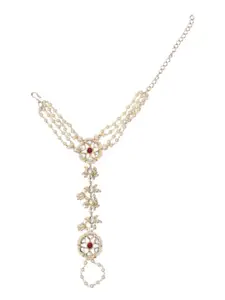 I Jewels Gold-Plated Kundan Studded & Pearl Beaded Ring Bracelet