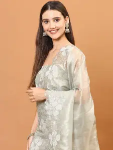 Meena Bazaar Floral Embroidered Tissue Unstitched Dress Material