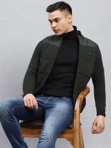 Monte Carlo Men Mock Collar Self Design Wool Casual Padded Jacket
