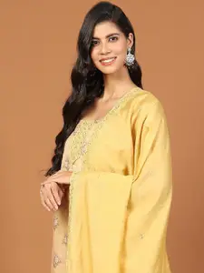 Meena Bazaar Floral Printed Mirror Work Cotton Unstitched Dress Material