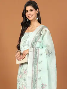 Meena Bazaar Floral Printed Mirror Work Cotton Unstitched Dress Material