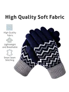 LOOM LEGACY Men Striped Acrylic Touchscreen Gloves
