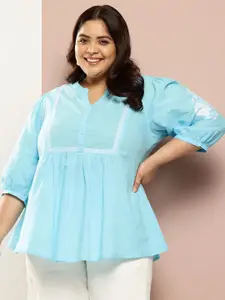 Sztori Plus Size Embroidered Pure Cotton Short Kurti