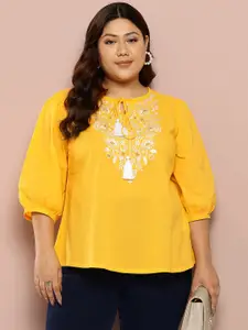 Sztori Plus Size Floral Embroidered A-line Pure Cotton Kurti