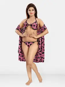 Be You Women Conversational Printed Wrap Nightdress