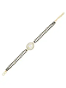 Peora Gold-Plated Cubic Zirconia Stone Studded & Beaded Wraparound Bracelet